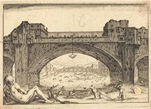 River Arno Prints: Ponte Vecchio, Florence, c. 1617. Creator: Jacques Callot