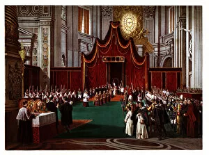 Pontifical ceremonies. Blessing of the Palm Sunday. Color engraving from 1871