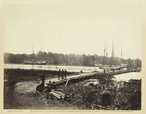 Wooden Bridge Gallery: Pontoon Bridge Across The James, June 1864. Creator: James Gardner