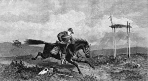 Hostility Prints: Pony Express rider crossing hostile country pursued by native Americans, 1861