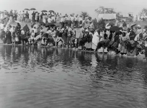 Purification Prints: At the pool, animal dance-Cheyenne, c1927. Creator: Edward Sheriff Curtis
