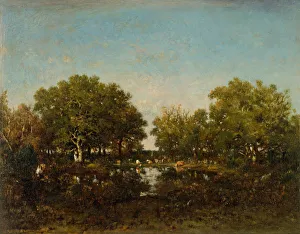 Rousseau Theodore Prints: The Pool (Memory of the Forest of Chambord), 1839. Creator: Theodore Rousseau
