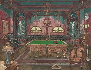 Billiard Table Prints: Pool Room, 1890, 1935 / 1942. Creator: Perkins Harnly