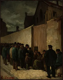 Capuchin Prints: The Poor at the corner of rue de la Sante, in 1869. Creator: Auguste-Andre Lancon