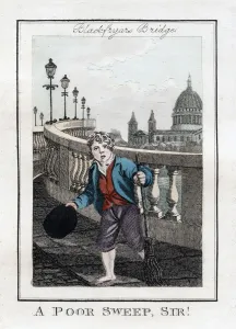 Phillips Prints: A Poor Sweep, Sir!, Blackfriars Bridge, London, 1805