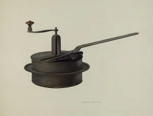Manual Prints: Popcorn Popper, c. 1940. Creator: Oscar Bluhme