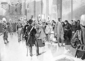 Pilgrims Prints: The Pope Blessing the French Pilgrims in Rome, 1891. Creator: Unknown