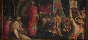 Pope Clement IV hands his insigna to the captains of the Guelph Party, 1563-1565. Artist: Vasari, Giorgio (1511-1574)