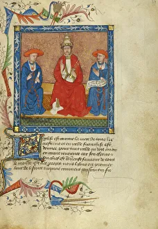 Recto Prints: A Pope Flanked by Two Cardinals; Livre de Bonnes Meurs, about 1430. Creator: Unknown