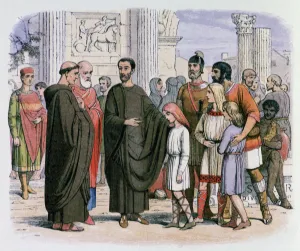 Edmund Evans Prints: Pope Gregory in Rome seeing blonde slaves