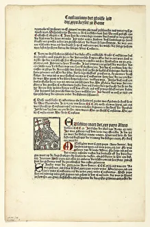 Pope Miltiades (recto) and Saint Gereon's Basilica (verso) from Koelner Chronik... 1929. Creators: Unknown, Johann Koelhoff the Younger, Wilhelm Ludwig Schreiber
