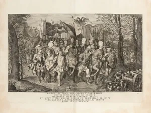 1748 Prints: Pope Paul III with the imperial army fight the Protestant Lutherans