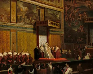 Barnaba Niccolo Maria Luigi Chiaramonti Collection: Pope Pius VII in the Sistine Chapel, 1814. Creator: Jean-Auguste-Dominique Ingres