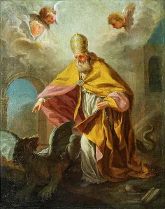 Sylvester I Prints: Pope Sylvester I slaying a dragon, 18th century