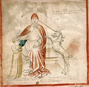 Pope Prints: The Pope with the Unicorn. Vaticinia de summis pontificibus, 1450-1460. Creator: Anonymous