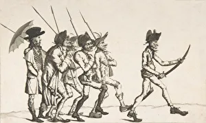 The Popes Advance Guard or the Incroyable'in Rome (Avant garde du pape, ou... late 18th century. Creator: Anon)