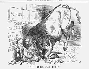 Jesters Hat Prints: The Popes Mad Bull, 1865. Artist: John Tenniel