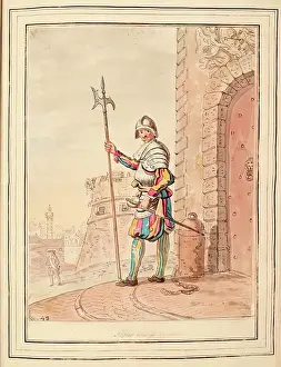 1776 Prints: Pope's Swiss Guard, leaf from A Collection of Dresses by David Allan Mostly from Nature