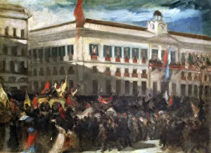 1868 Prints: Popular demonstration in Madrid in Puerta del Sol during the revolution of 1868