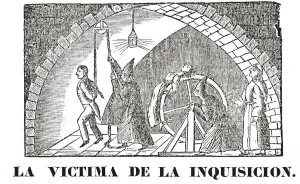 Device Prints: Popular engraving showing a scene of the Inquisition with various torture devices