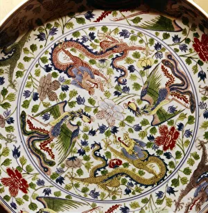 Phoenix Prints: Porcelain Dish with Dragons and Phoenixes, c18th century