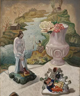 Porcelain Figures and Flowers. Artist: Sudeykin, Sergei Yurievich (1882-1946)