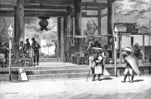 Porch of the Ikuta Temple, Kobe, Japan, 1891. Creator: Charles Edwin Fripp