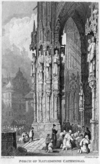 Prout Prints: Porch of Regensburg (Ratisbon) Cathedral, Germany, 19th century. Artist: J Lewis