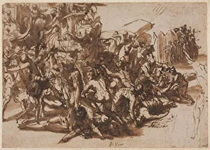 And Brush And Brown Wash Prints: Poros Assailed by the Macedonian Army (recto); Sketches of Animals (verso), c. 1545 / 47