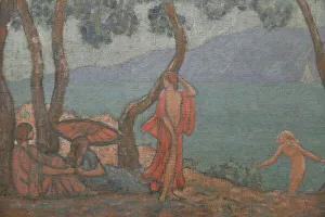 Porquerolles, l'Alycastre. Young women with a parasol under the pines. Creator: Auburtin, Jean Francis (1866-1930)