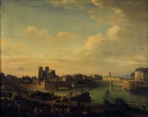 Port au Foin, the eastern tip of Ile de la Cité and western tip of Ile Saint-Louis, around 1820. Creator: Unknown