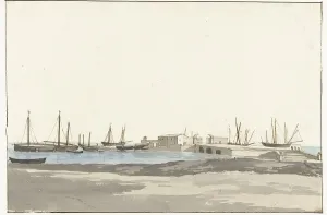 Ducros Abraham Louis Rodolphe Prints: Port of Barletta with ships, 1778. Creator: Louis Ducros