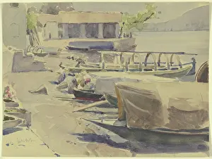 Quai Prints: Port at Lake Garda, 19th century. Creator: Jacob Happ