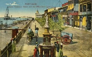 Hand Cart Gallery: Port-Said - Queen Victorias Statue and the Office Suez Canal Co. c1918-c1939