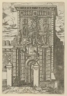 Drawbridge Prints: The Porta Galliera, the entrance gate to Bologna and drawbridge with temporary