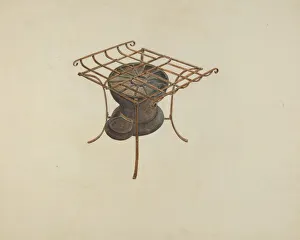 Grill Prints: Portable Cast Iron Cook Stove, c. 1937. Creator: Al Curry