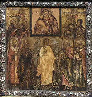 Portable Triptych Icon: Adoration of the Miracle-Working Icon of the Vladimir Mother of God, 1600s