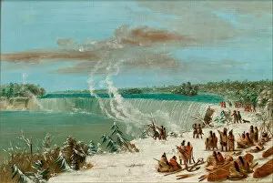 Images Dated 23rd February 2021: Portage Around the Falls of Niagara at Table Rock, 1847 / 1848. Creator: George Catlin