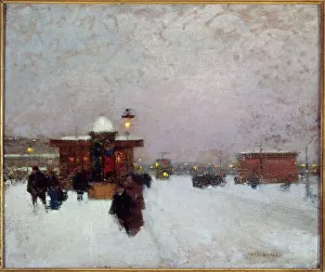 17th Arrondissement Prints: Porte Maillot; under snow, at night, c1900. Creator: Luigi Loir