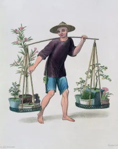 Load Prints: A Porter with Fruit Trees and Flowers, China, 1800. Artist: J Dadley