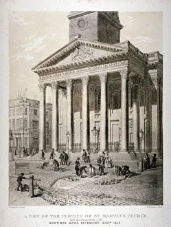 George Scharf Prints: Portico of the Church of St Martin-in-the-Fields, Westminster, London, 1842. Artist