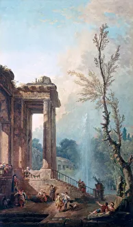 Portico Prints: The Portico of a Country Mansion, 1773. Artist: Robert Hubert