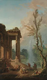 Fountain Prints: The Portico of a Country Mansion, 1773. Creator: Hubert Robert