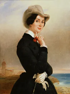 Portrait of the actress of the Imperial theatre Vera Samoylova, 1840s. Artist: Eugene Pluchart