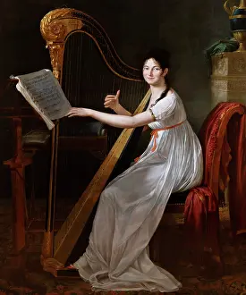 Play Music Prints: Portrait of Adele Papin playing the harp