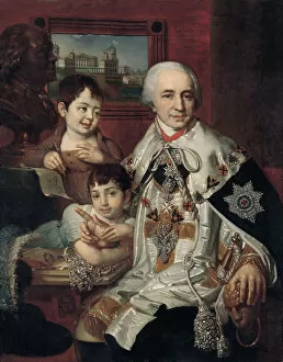 Borovikovsky Collection: Portrait of Admiral Count Grigory Grigoryevich Kushelev (1754-1833) with children, 1801