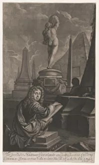 Monument Collection: Portrait of Adrian Beverland Drawing a Statue of Callipygian Venus, 1686. Creator: Isaac Beckett