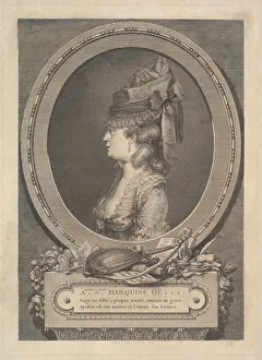 Mandolin Prints: Portrait of Adrienne-Sophie Marquise de ***, 1779. Creator: Augustin de Saint-Aubin