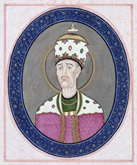 Watercolour And Gold On Paper Gallery: Portrait of Agha Mohammad Khan Qajar (1742-1797), Shah of Persia, c. 1840