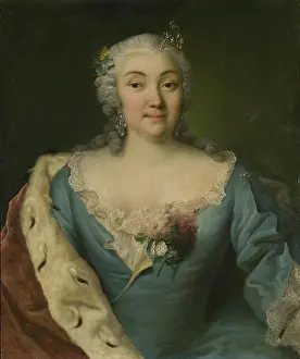 Neckline Prints: Portrait of A.I. Kurakina, (1725), 1749. Creator: Georg Cristoph Grooth